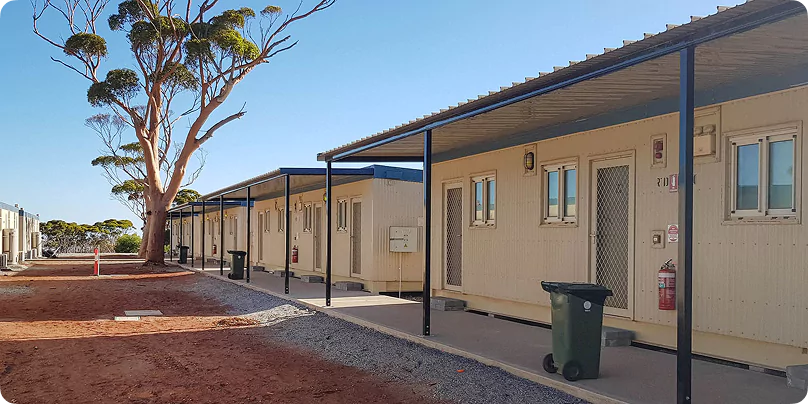 Modular accommodations at a remote worksite, ideal for remote catering solutions.
