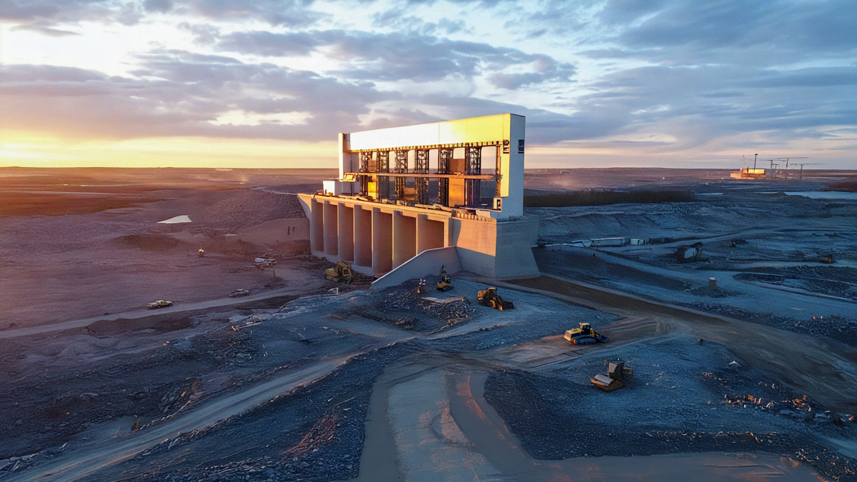 Remote Canadian hydroelectric project at sunrise