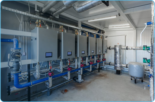 Mechanical room at a remote workforce lodging site.