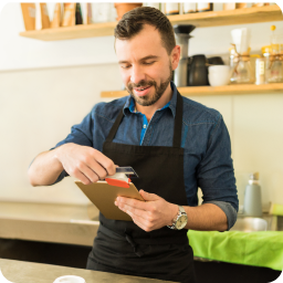 Barista charges credit card cafe