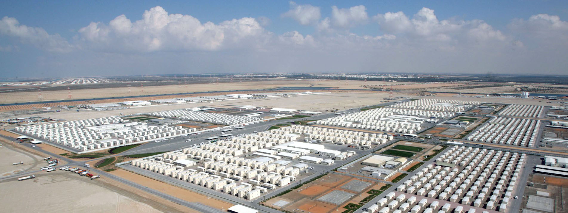 Aerial perspective of a workforce camp in the United Arab Emirates.